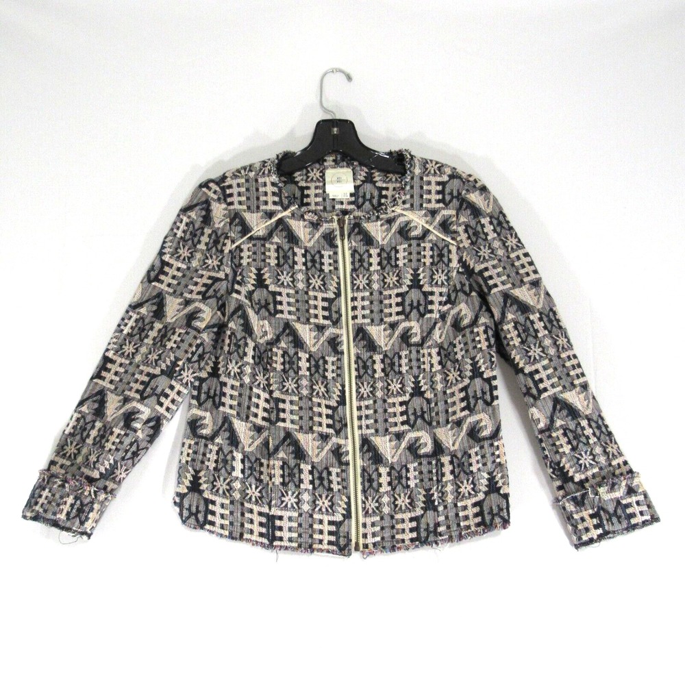 Anthropologie Hei Hei Faifo Aztec Jacquard Blazer Jacket Size US 2 Raw Hem